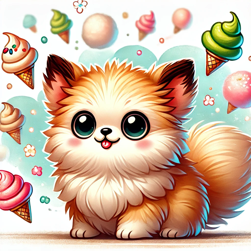 KI-generiertes Bild einer fliegenden Katze die Eiscreme pupst